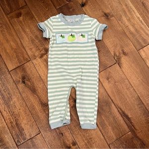 Pumpkin smocked stripe jon jon infant boy 12 month